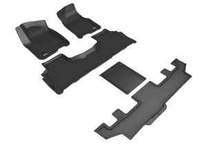 GMC Yukon XL Floor Mats - 1st Row, 2nd Row, 3rd Row - 3D MAXpider - Kagu Series - Black - `21-`24